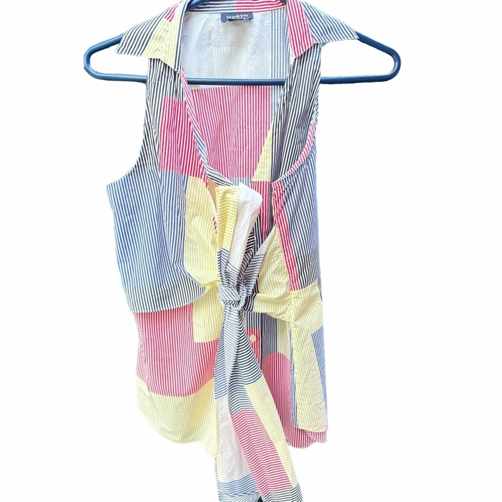 Worth New York 100% Cotton Stripped Sleeveless Button Shirt Women’s 6 multicolor